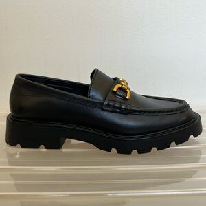 NWT Zara Chunky Lug Sole Leather Loafers Black Gold Bit Size 39